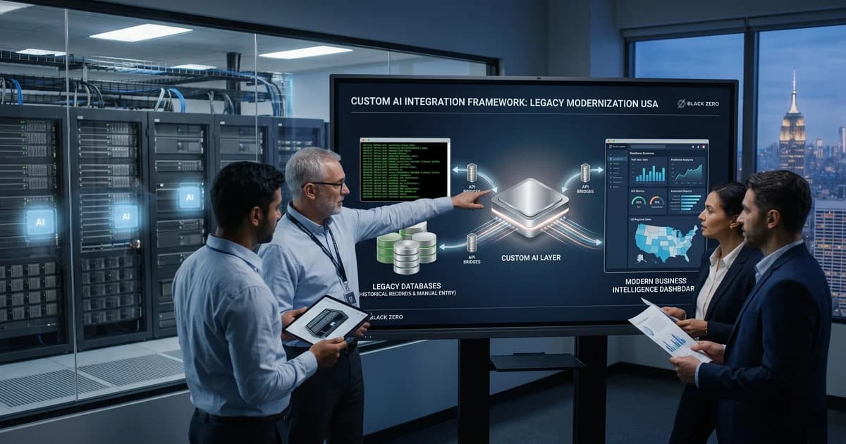 Engineering team performing legacy system modernization US on corporate servers.