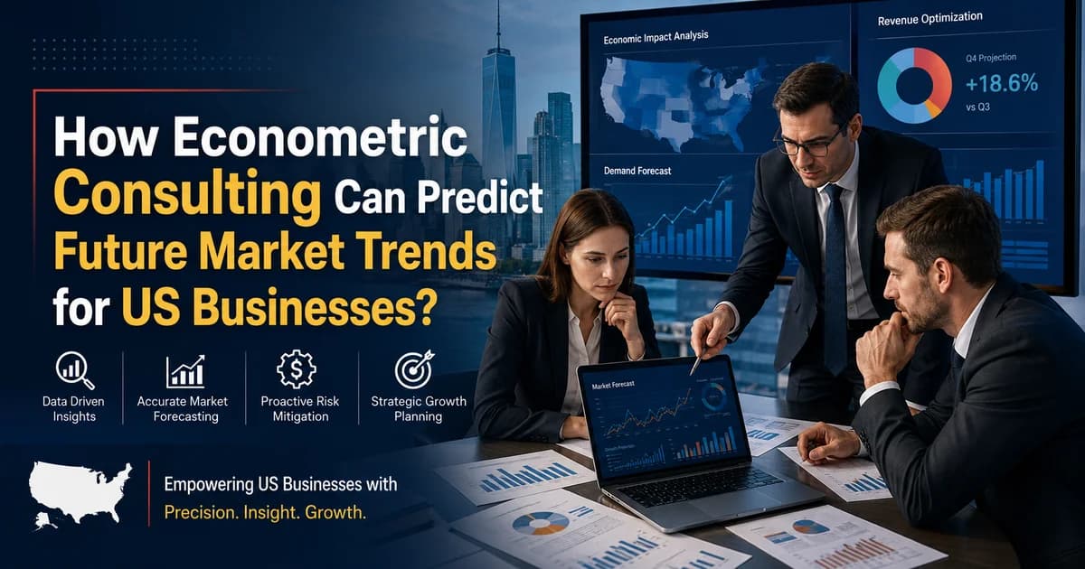 Business executives discussing econometric consulting USA to predict future market trends