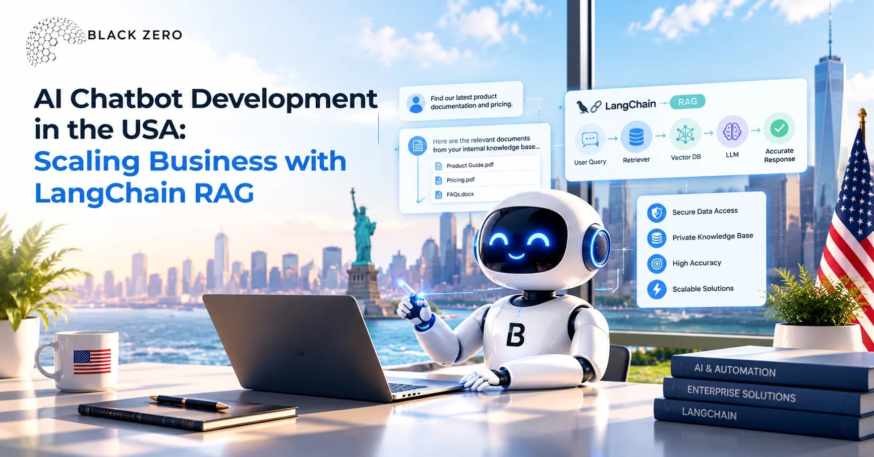 Enterprise AI chatbot development in USA showing LangChain RAG pipeline architecture