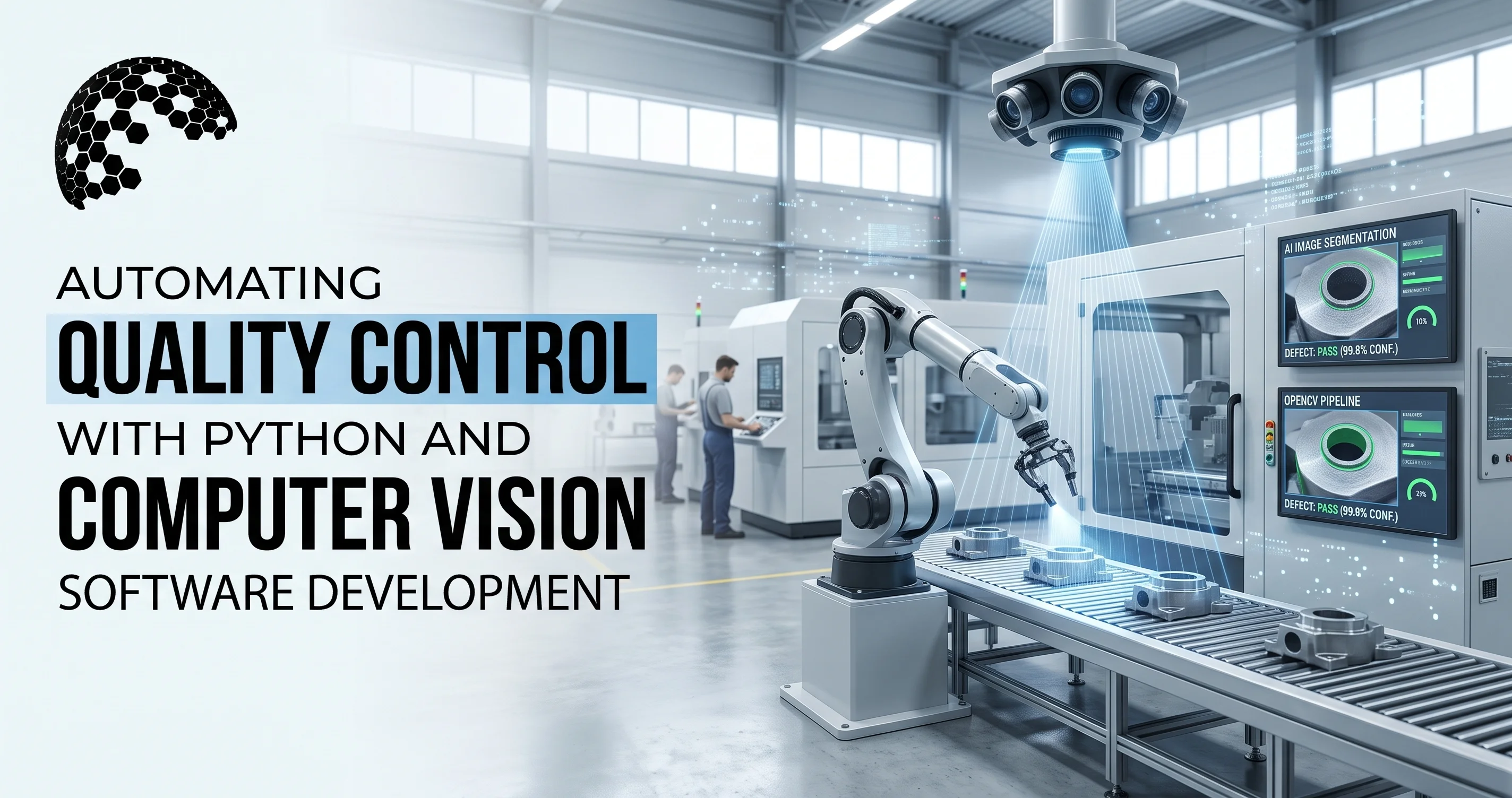 Industrial robotic arm scanning mechanical parts using computer vision software development algorithms