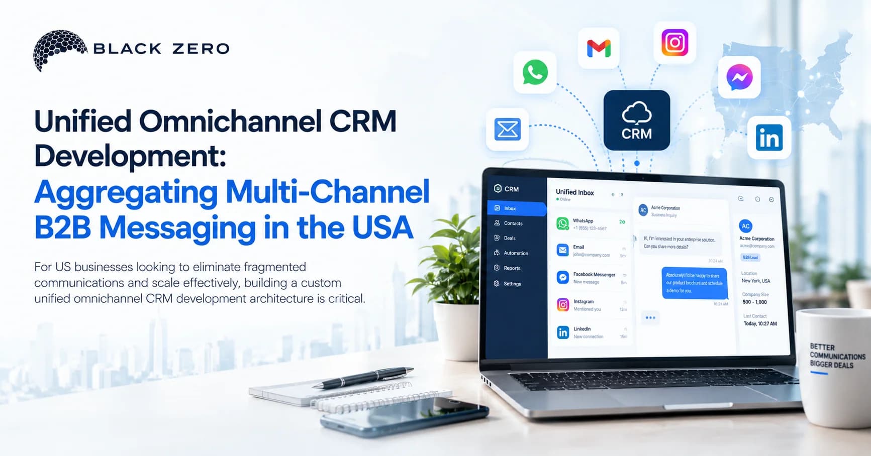 Diagram showing unified omnichannel CRM development architecture routing B2B messages